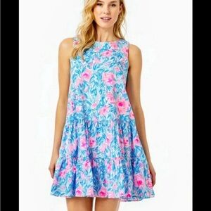 Lilly Pulitzer Trina Floral Pink and Blue Mini High Neck Dress, Small